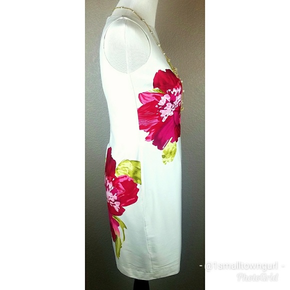 Studio One Sheath Dress White With Floral Design 6 - Picture 4 of 6